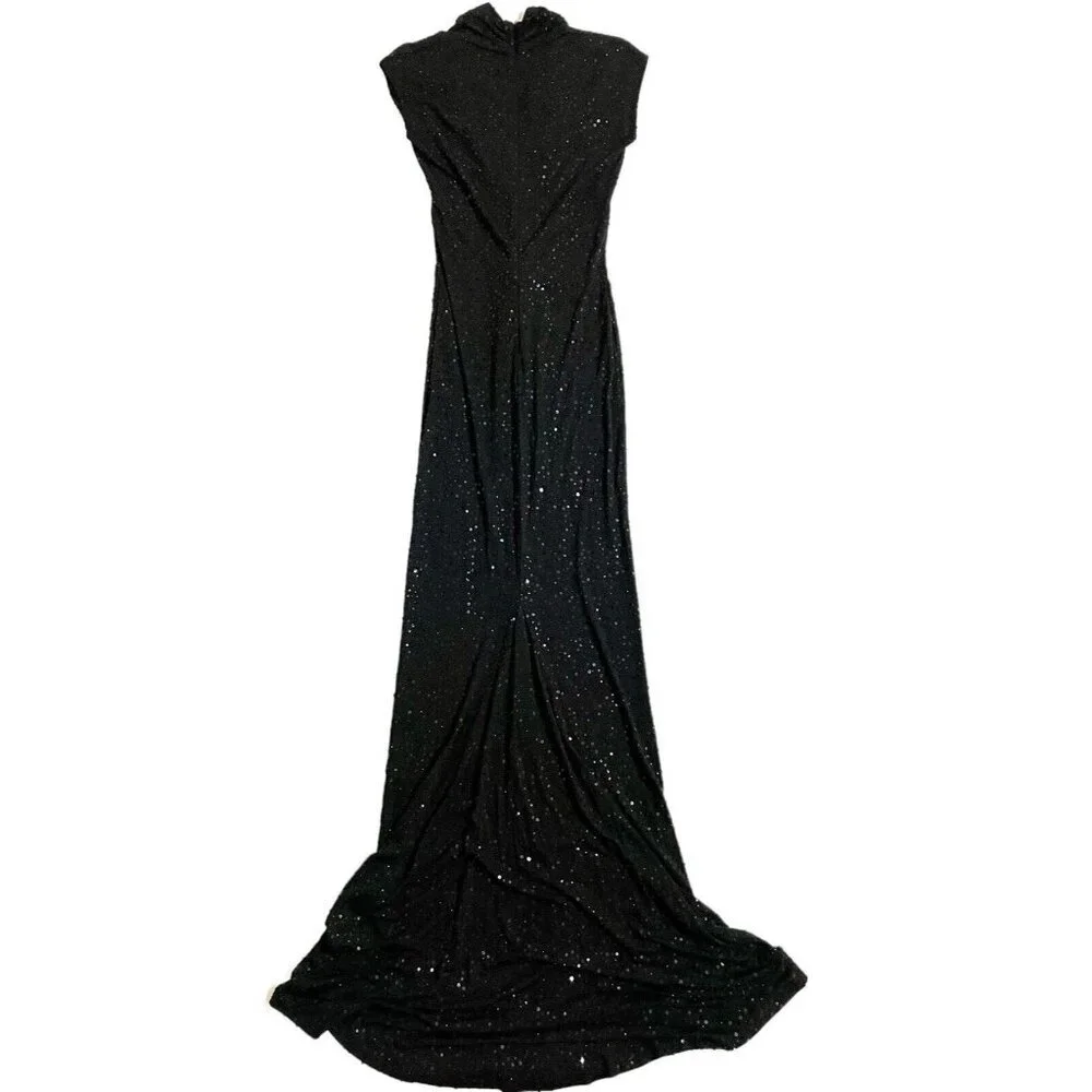 Michael Kors Black Sequin Mermaid Gown Evening Dress Front Twist SZ 4 New
